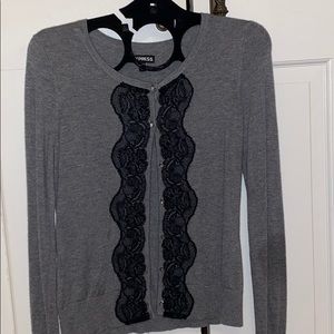Express button up sweater with lace